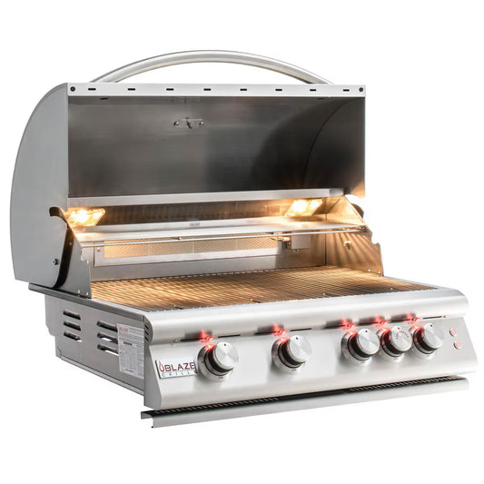 Blaze LTE Marine Grade 32-Inch 4-Burner Built-In Propane Gas/Natural Grill w/ Rear Infrared Burner & Grill Lights