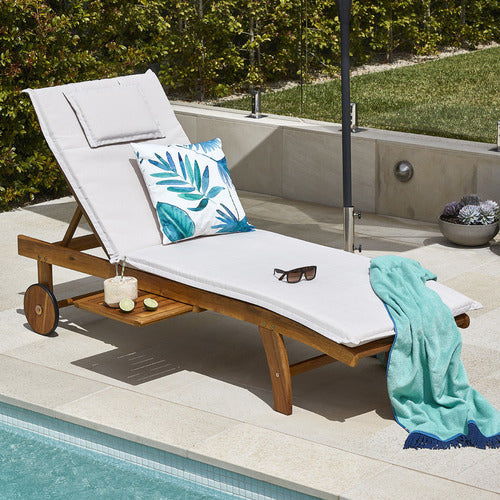 Milkcan Wheeled Outdoor Hardwood Sun Lounger - Beige