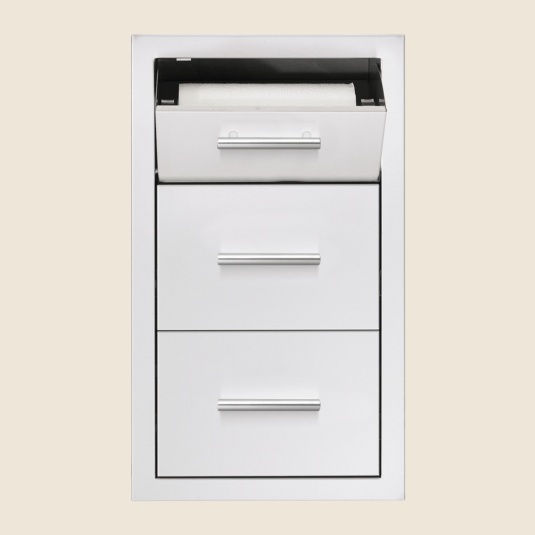 Summerset 17″ Vertical 2-Drawer &amp; Paper Towel Holder Combo w/ Masonry Frame