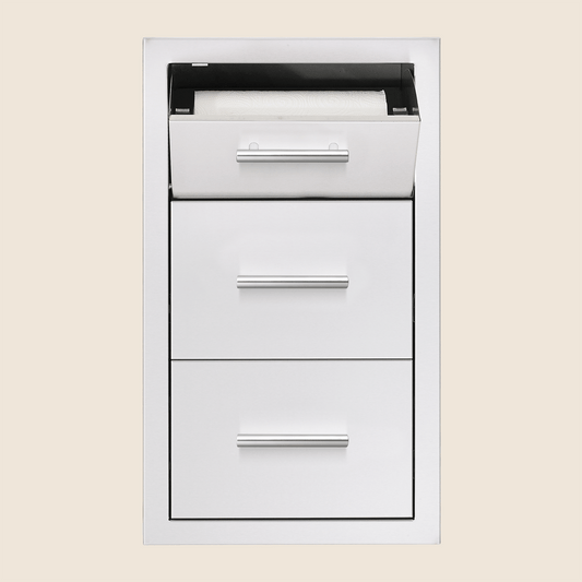 17″ Vertical 2-Drawer & Paper Towel Holder Combo w/ Masonry Frame