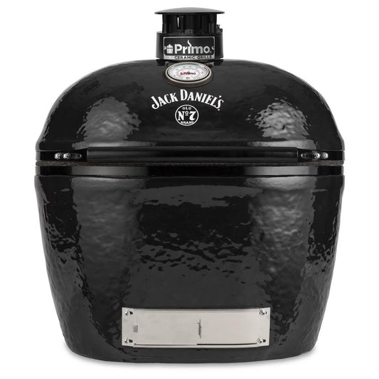 Primo Jack Daniels Edition ceramic grill. Limited edition design, premium kamado performance. 280 sq in cooking. American-made, collector's item.
